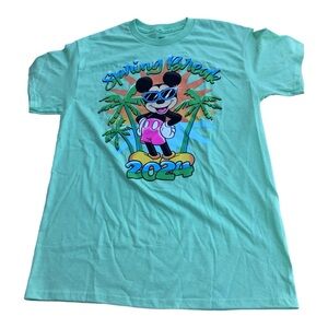 Disney Parks Mickey Mouse Spring Break 2024 Palm Tree Sun Green Adult T-shirt S